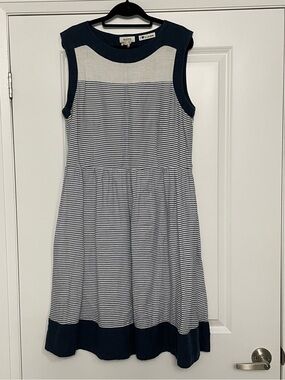 100% Linen Blue and White Striped Dress